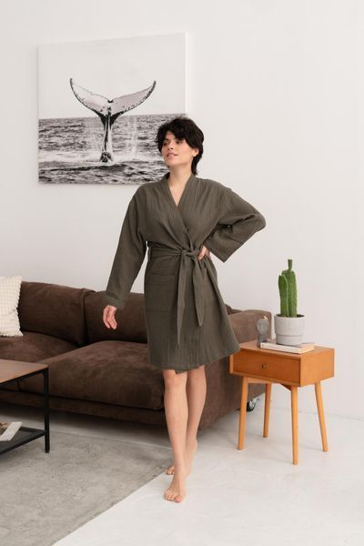 Жіночий халат COSY Duna із фактурного мусліну хакі M61WXL фото