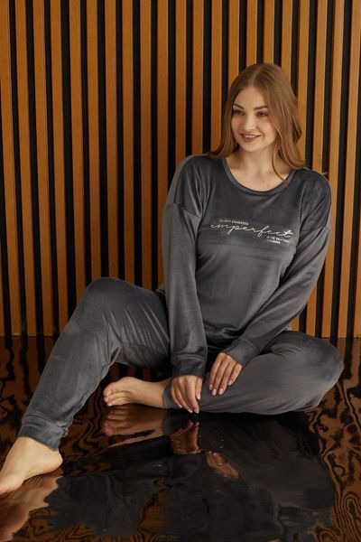 Домашня жіноча піжама-костюм з велюру, графіт PJ4220-105XL фото