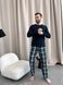 Домашня піжама для чоловіків COSY із фланелі (штани+лонгслів темно синій) в клітину синьо-зелені F800P+L04 фото 1