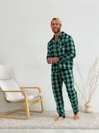Чоловіча піжама COSY домашній костюм із фланелі (штани+сорочка) L, клітинка зелено/чорна - (P-F201P_N/L)