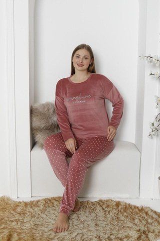 Домашня жіноча піжама-костюм з велюру Sunshine, горошок PJ4230-25XL фото