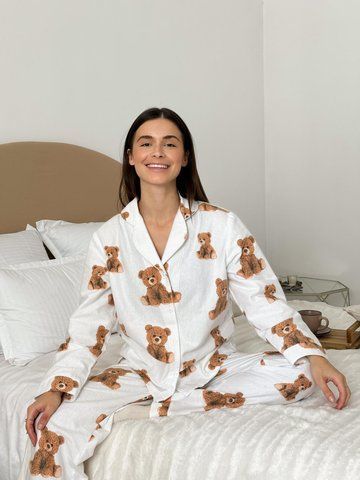 Домашня тепла жіноча піжама COSY Тедді (сорочка+штани) F46PXL фото