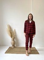 Жіноча тепла домашня піжама COSY у клітинку трійка: сорочка, штани, футболка S червоно/чорний (P-F71P+P-F01ws/S)
