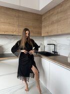 Жіночий велюровий халат COSY з французьким мереживом в подарунковій упаковці 2XL-3XL чорний V01B