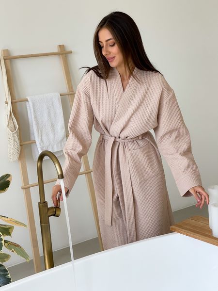 Жіночий вафельний халат COSY довгий бежевий 1222XL фото