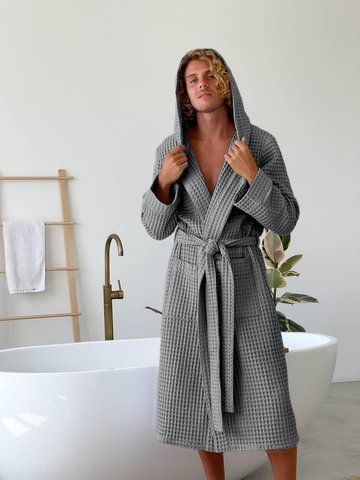 Халат чоловічий COSY з капюшоном Грецька вафелька темно сірий 9022XL фото
