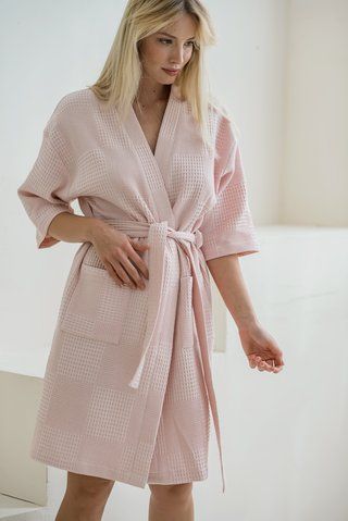 Жіночий Халат кімоно COSY Мозаїка вафельний пудра 1012XL фото