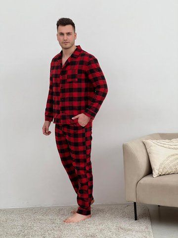 Піжама чоловіча COSY з фланелі (штани+сорочка) клітина червоно/чорна F701P_N3XL фото