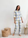 Домашній жіночий комплект COSY у клітинку жовто/сірий (сорочка+штани) F51PL фото