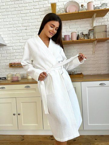 Жіночий вафельний халат COSY довгий білий 1202XL фото