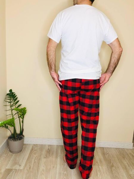 Домашня піжама для чоловіків COSY із фланелі (штани+футболка біла) червоно/чорні F700P+f012XL фото