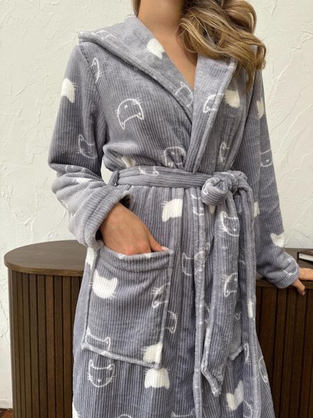 Жіночий халат з капюшоном COSY теплий Котики велсофт VEL022R22XL/3XL фото