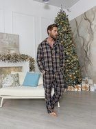 Мужская фланелевая пижама COSY с рубашкой на пуговицах L в сине/коричневую клетку (P-F178P)
