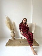 Жіноча тепла піжама COSY - домашній костюм S: штани та сорочка у клітинку червоно/чорний (P-F71P/S)