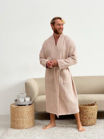 Чоловічий вафельний халат беж 822N2XL фото
