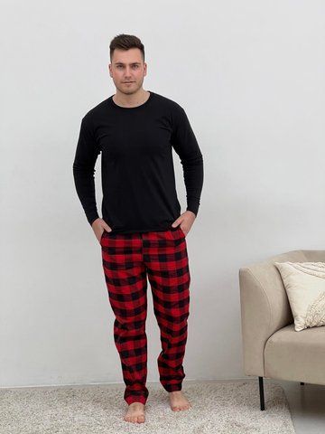 Домашня піжама для чоловіків COSY із фланелі (штани+лонгслів чорний) червоно/чорні F700P_NL022XL фото