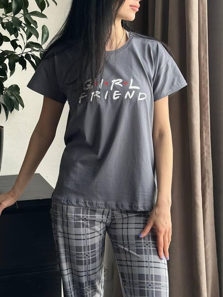 Парні піжами у стилі Family Look "Друзі" футболка та штани в клітину PJ6610-112XL фото