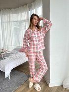 Жіноча Муслінова піжама клітинка COSY штани+сорочка XL рожево-сіра M250P