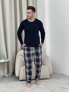 Домашня піжама для чоловіків COSY із фланелі (штани+лонгслив) L темно-синя/сіра F600P+L04