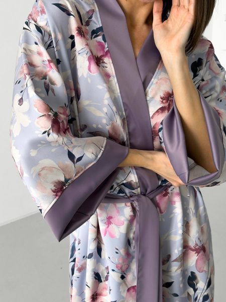 Жіночий халат кімоно довгий Morning Bloom квіти на лавандовому кольорі MB22XL/3XL фото
