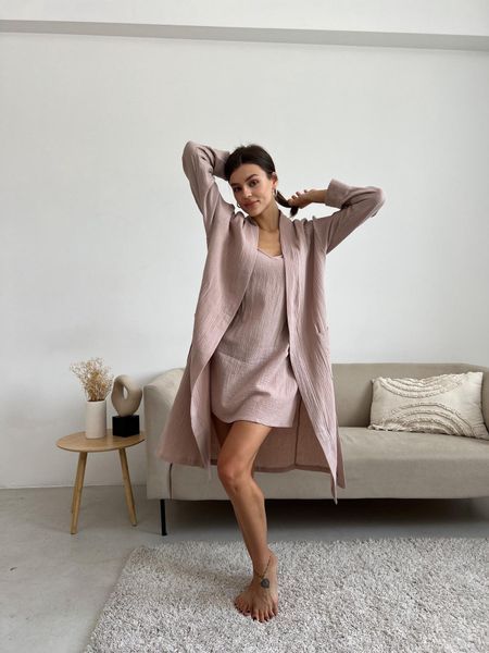 Жіночий комплект халат+сорочка COSY із мусліну, латте SetM18LSHXL фото